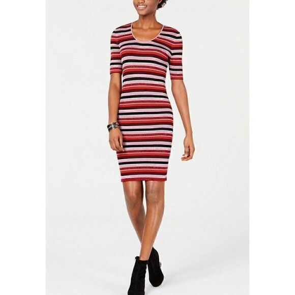 Bar III Dress Medium Metallic Striped Pink/Black - Picture 7 of 9